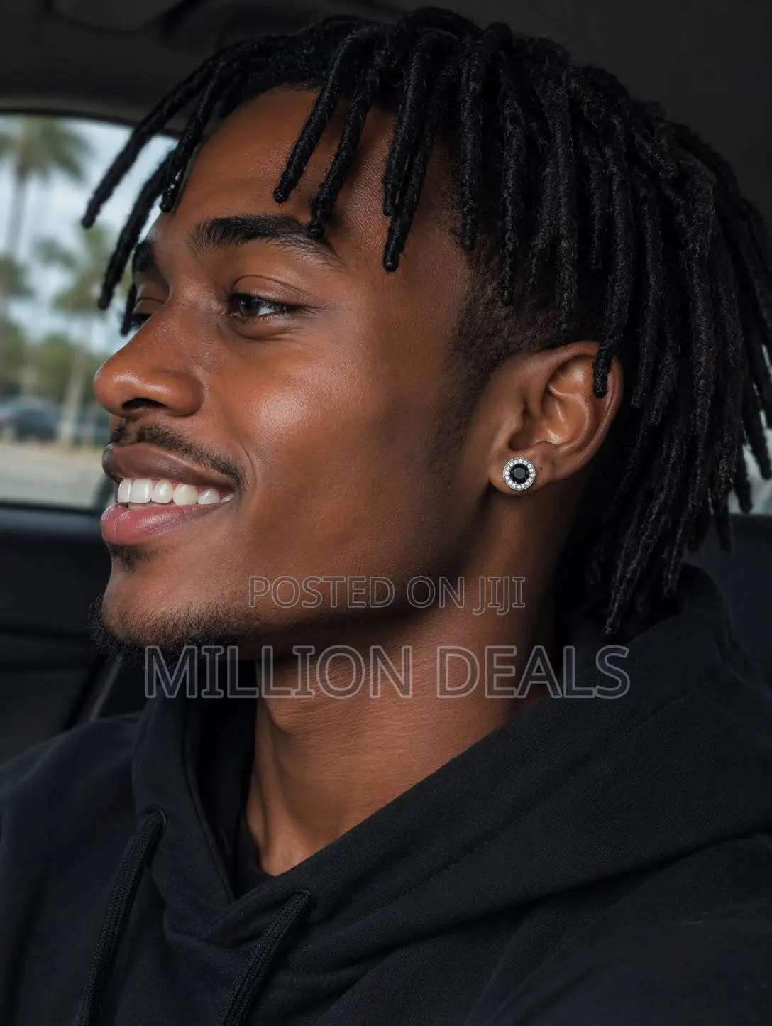 Silver Black Iced Men's Magnetic Earrings