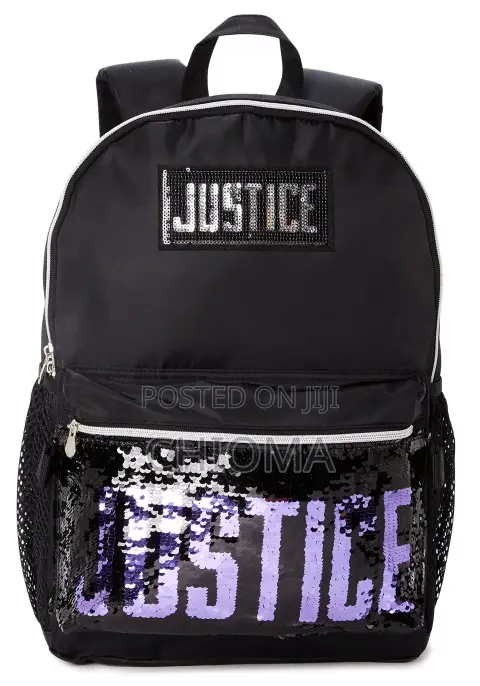 Justice Backpack Girls Purple Black Sequins Backpack Lunch Tote