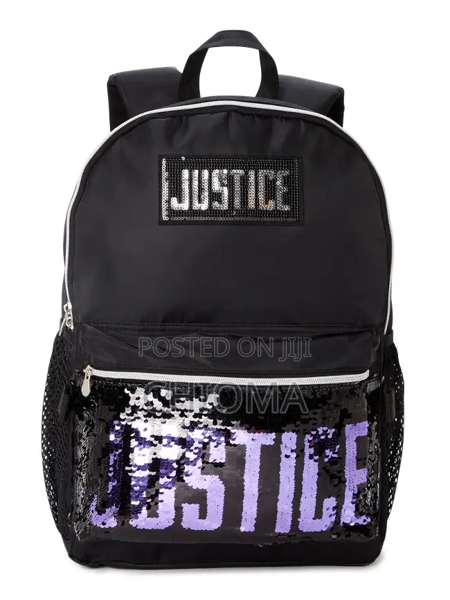 Justice Backpack Girls Purple Black Sequins Backpack Lunch Tote