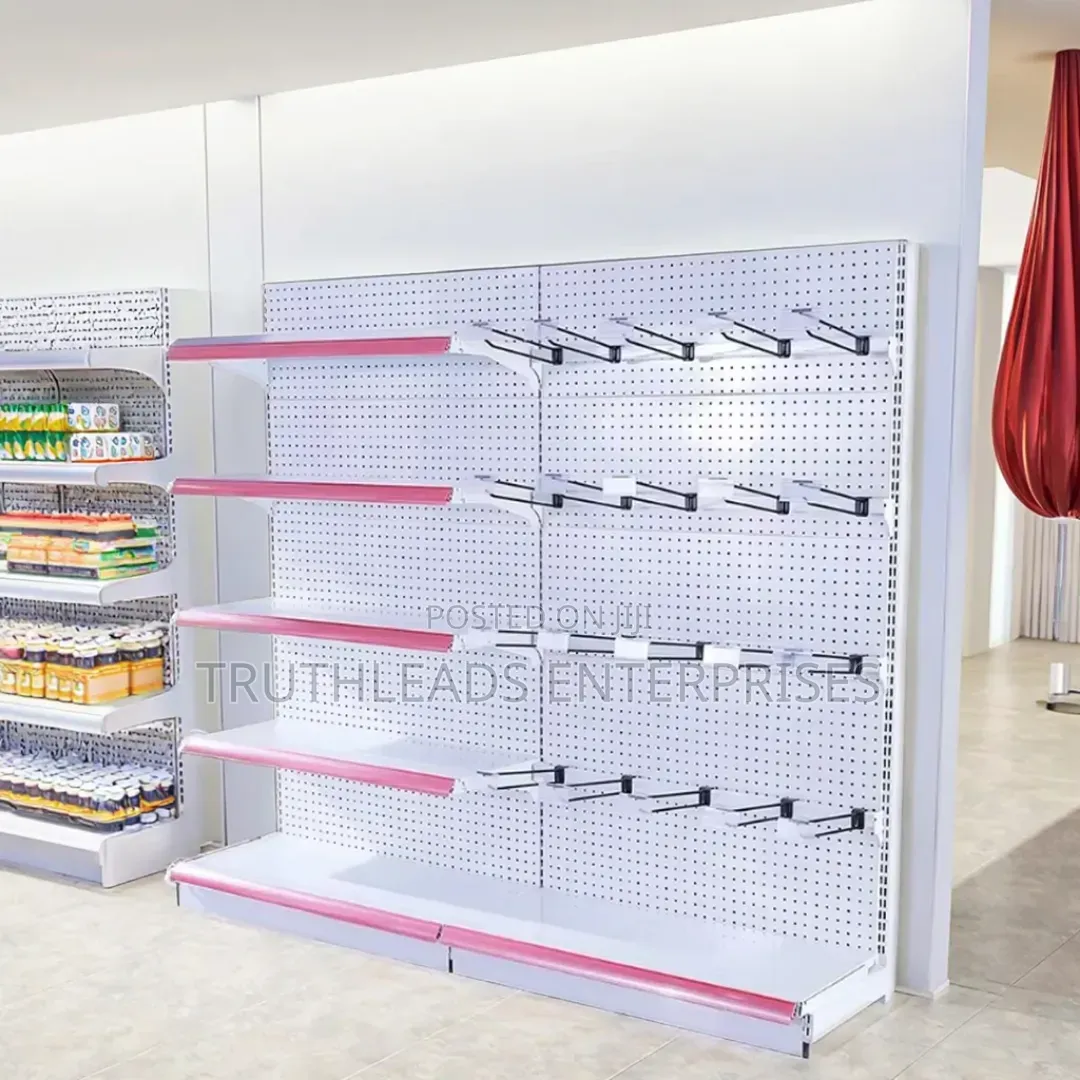 Two Joined Gondola Supermarket And Pharmacy Shelf