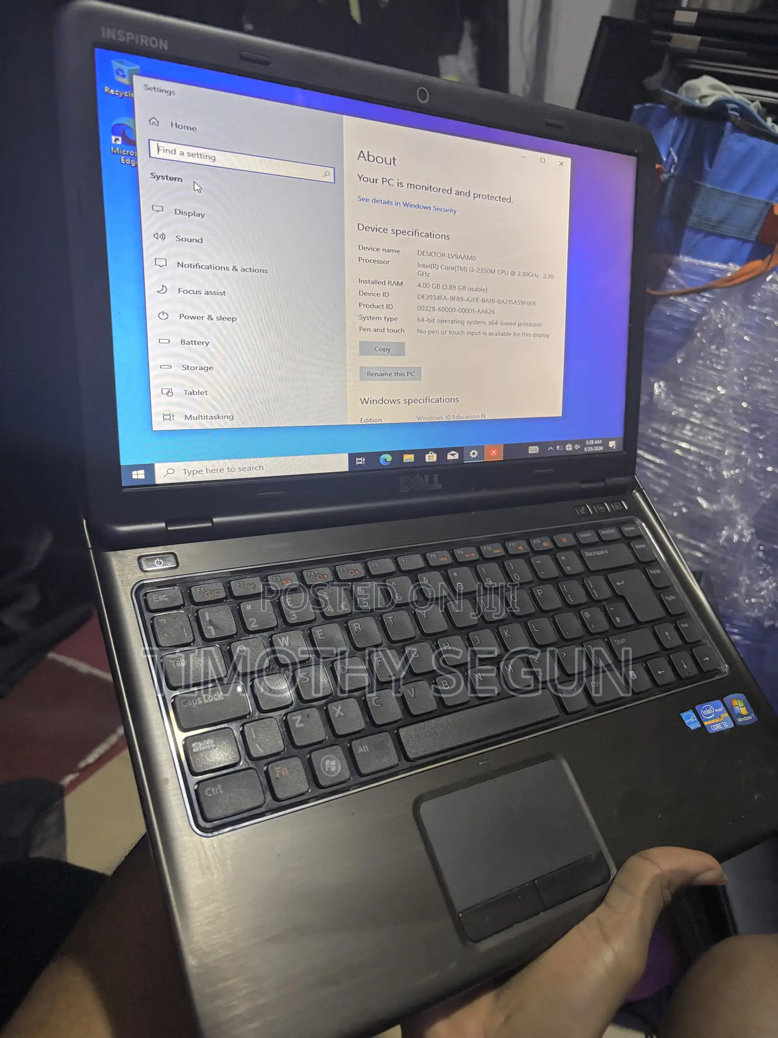 Laptop Dell 4GB Intel Core i3 HDD 500GB
