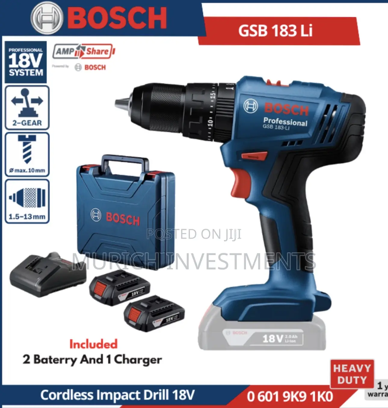 Bosch GSB 183 Li Cordless Impact Drill 18v Battery Powered Wall Drill