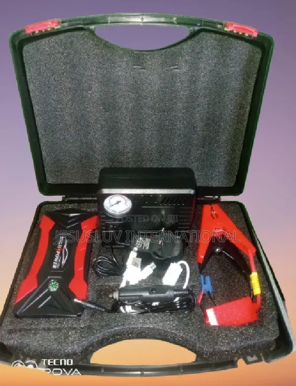 Cordless Jump Starter Compressor Pump With Led Light, 4 Usb Port