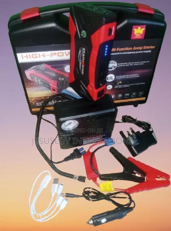 Cordless Jump Starter Compressor Pump With Led Light, 4 Usb Port