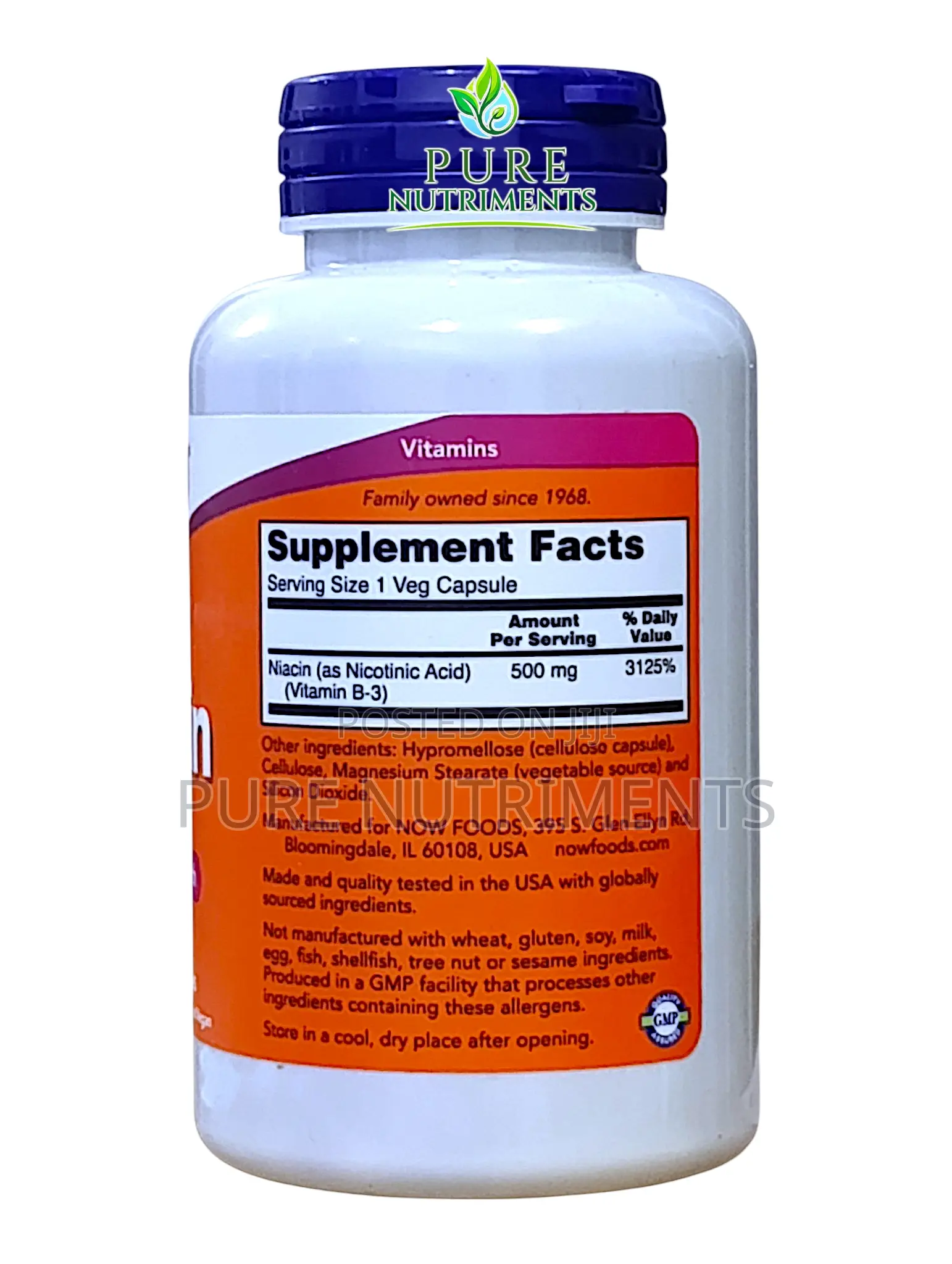 Now Niacin 500mg Vit B3 100 Veg Caps For Energy, Heart Nervous System