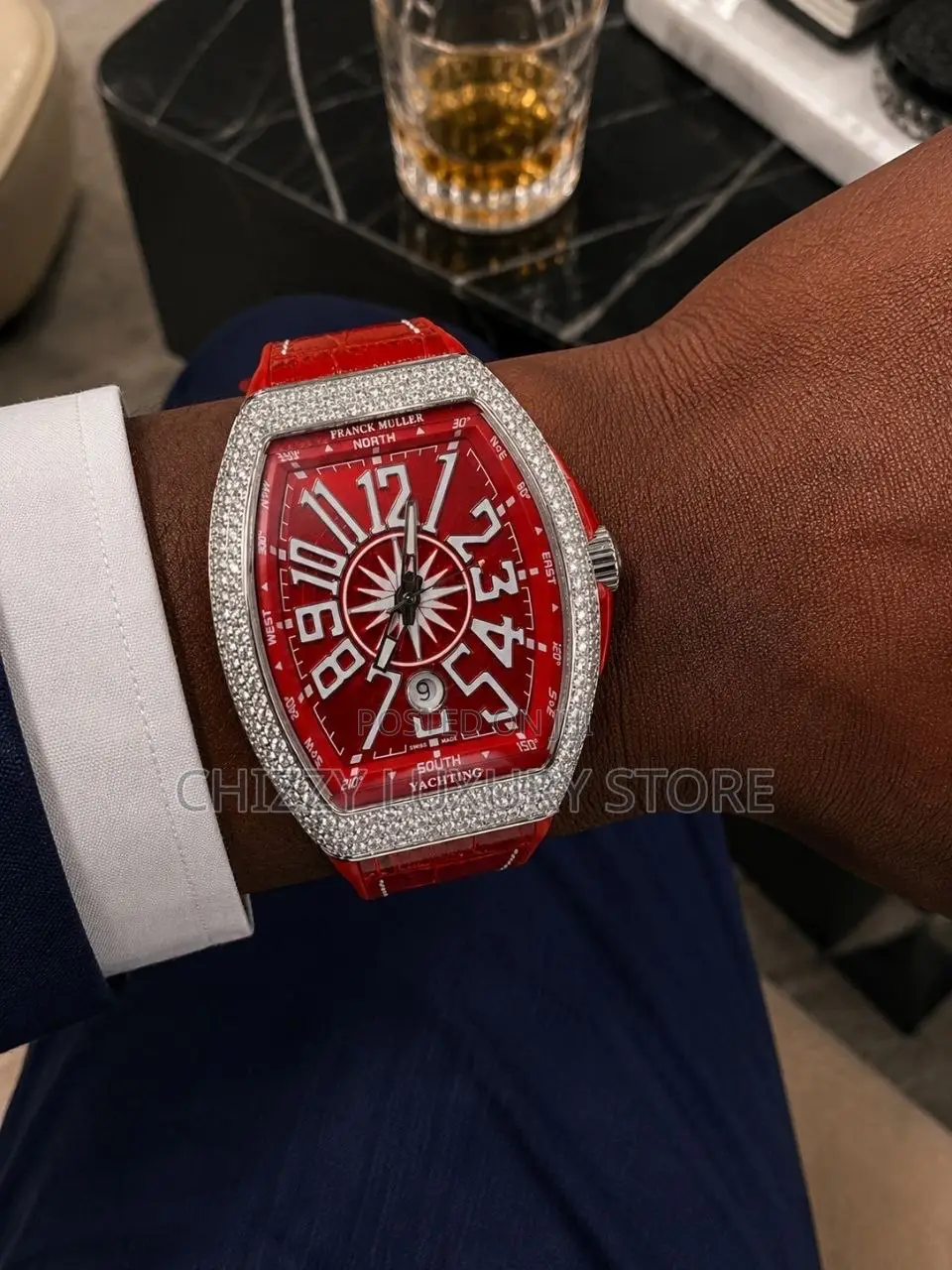 Franck Muller Quality Luxury Men Iced Face Genuine Leather Wristwatch