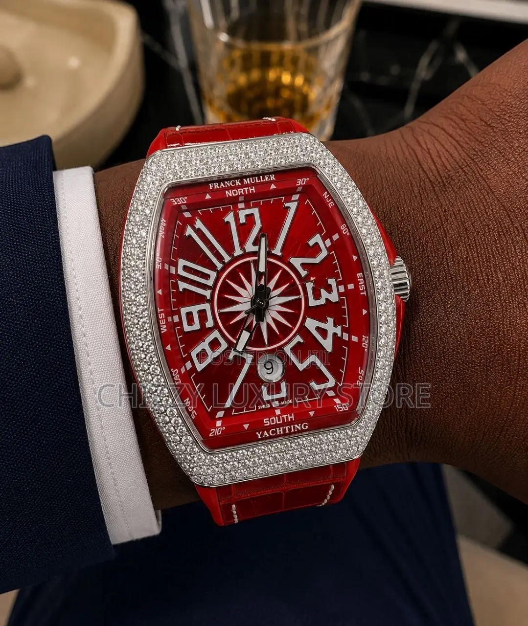 Franck Muller Quality Luxury Men Iced Face Genuine Leather Wristwatch