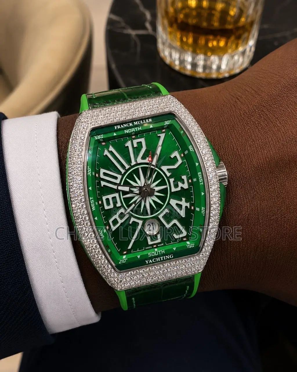 Franck Muller Quality Luxury Men Iced Face Genuine Leather Wristwatch