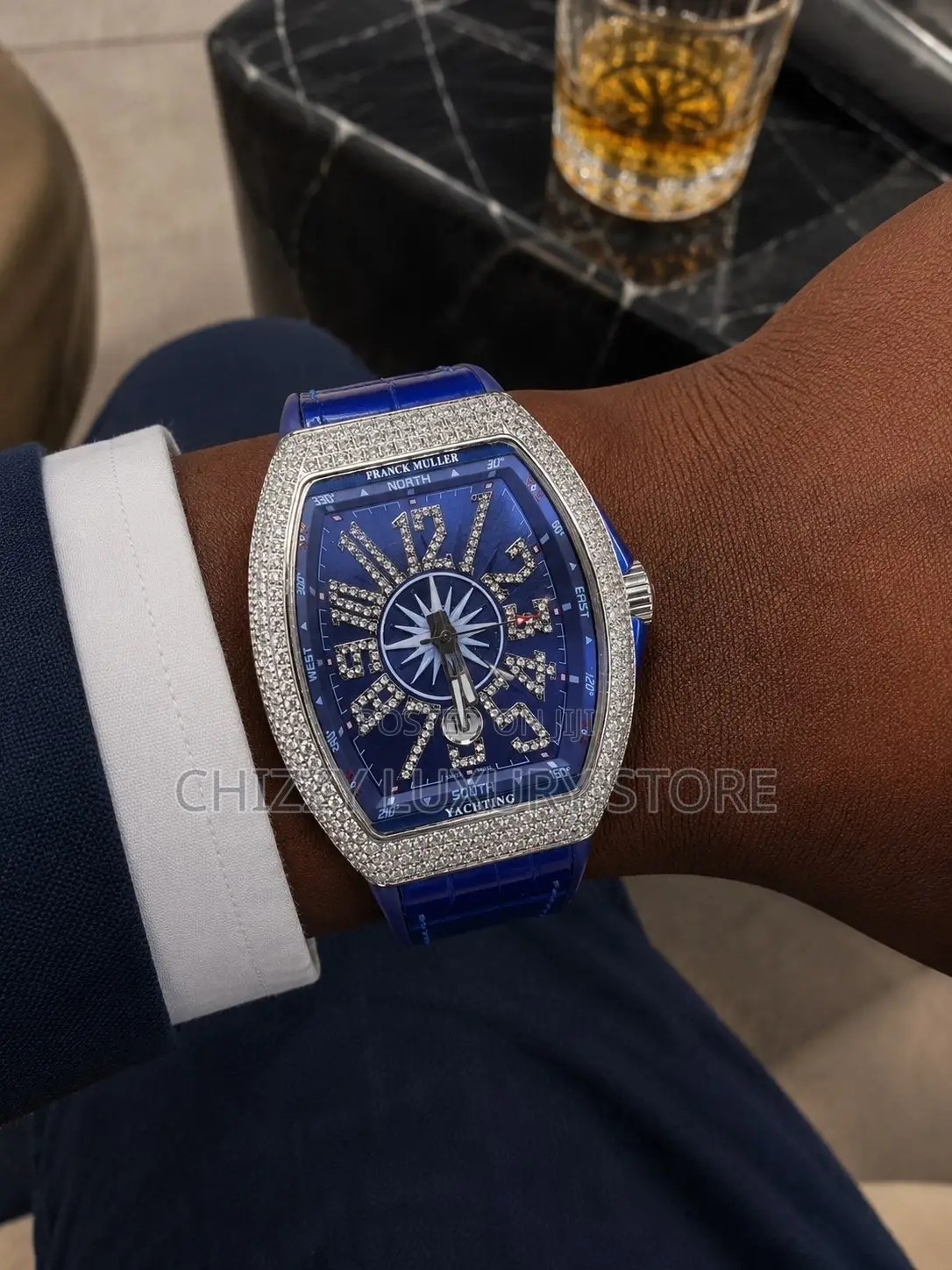 Franck Muller Quality Luxury Men Iced Face Genuine Leather Wristwatch