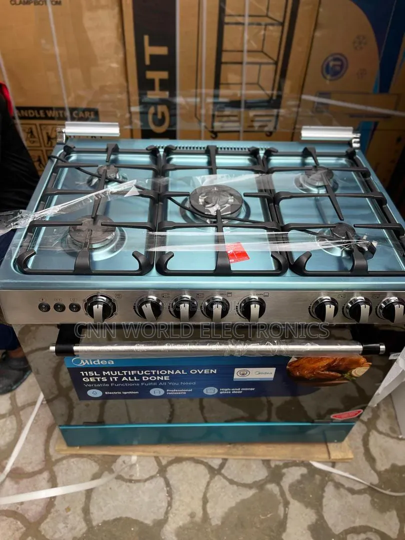 New Midea 5 Burners Automatic Standing Gas Cooker Oven Blue Flame