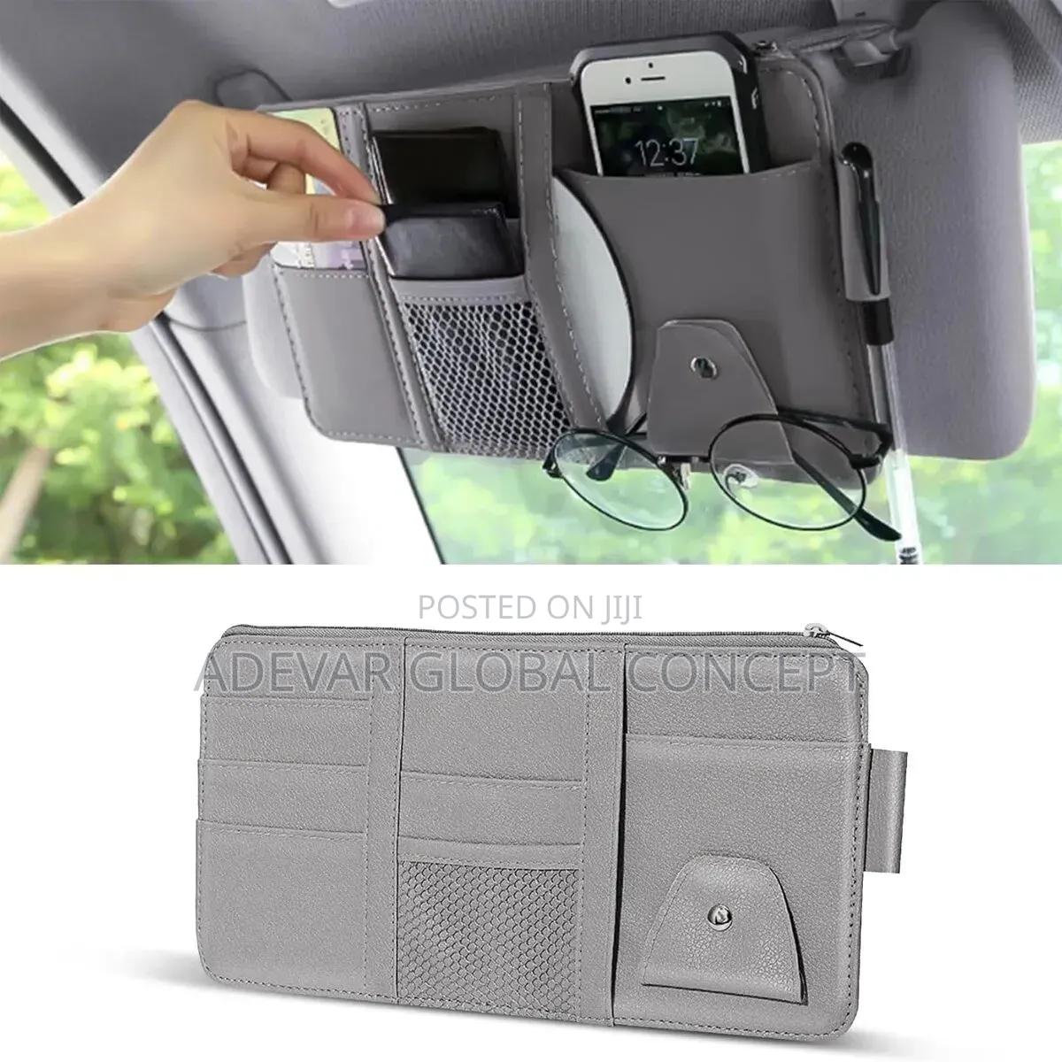 Car Sun Visor Organizer Storage With Multi-pocket Net Zipper