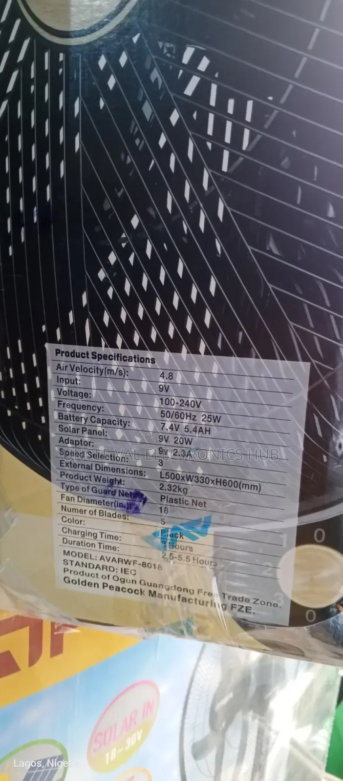 Ava 18" Rechargeable Solar Wall Fan