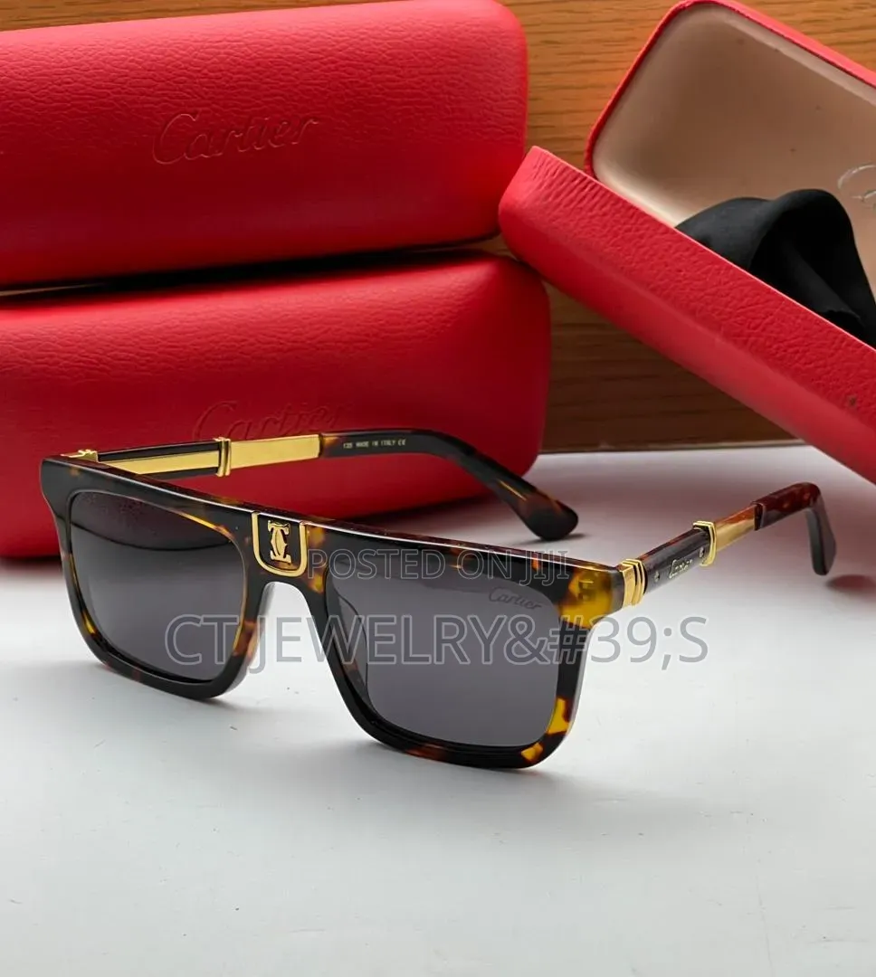 Luxury Inspired Cartier Sunglasses Black Square Frame, Uv Protection