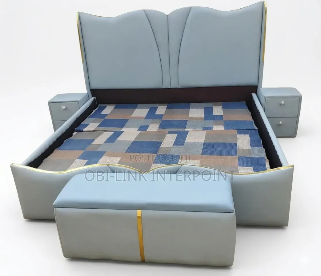 6 by 6 Bed Frame With 2 Side Drawers and Ottoman.