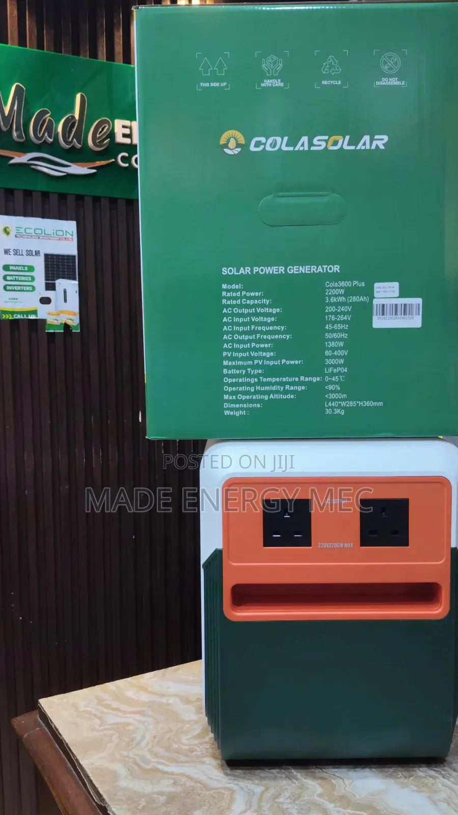 Colasolar Cola3600 Plus 3.6kwh 2200w Solar Generator Lithium Battery