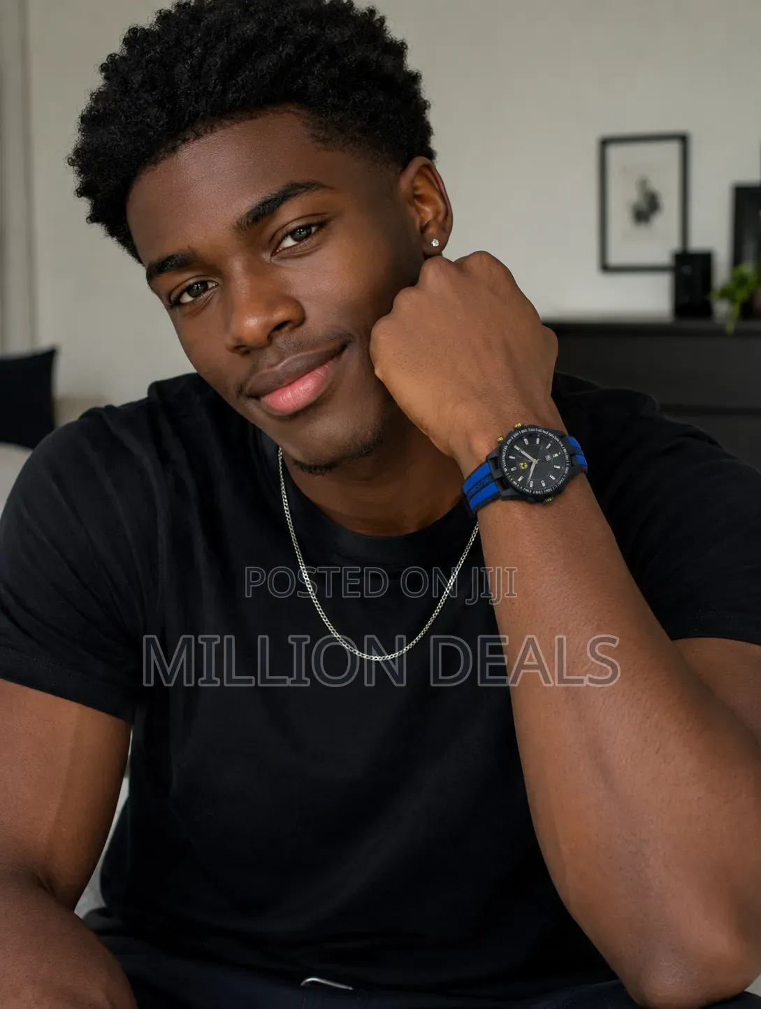 Blue Black Rubber Strap Men's Wrist Watch
