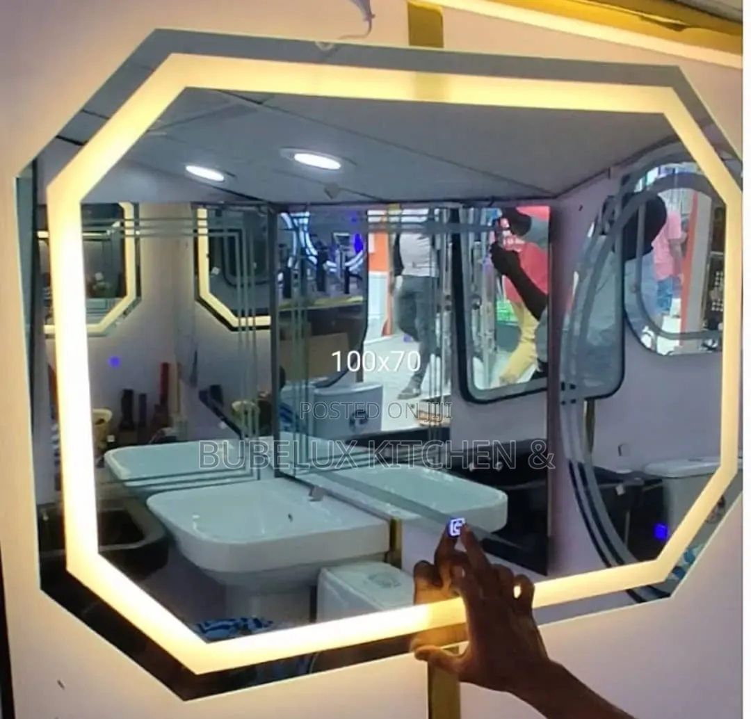 100x70 Octagonal Led Bathroom Mirror – Touch Sensor, Warm Light*