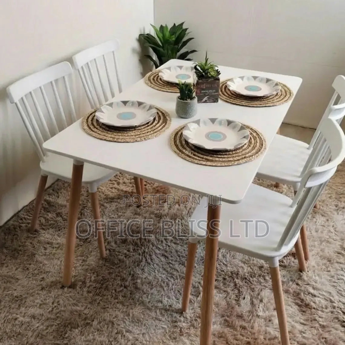 Rectangular Melamine Table 120 X 80 + 4 Windsor Chairs - White