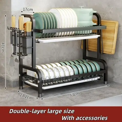 Dish Drainer 2 Tier Dish Drying Rack With 2 Drain Plates-Large Size
