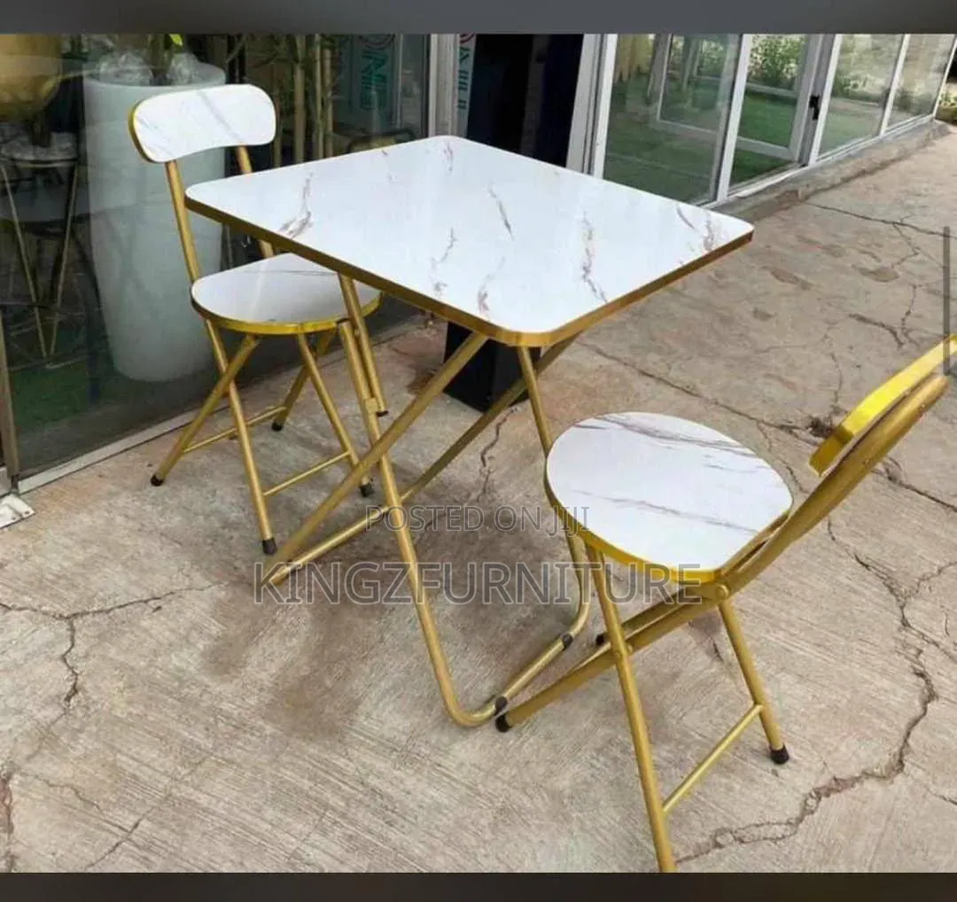 White Faux Foldable Table and Chair Set,