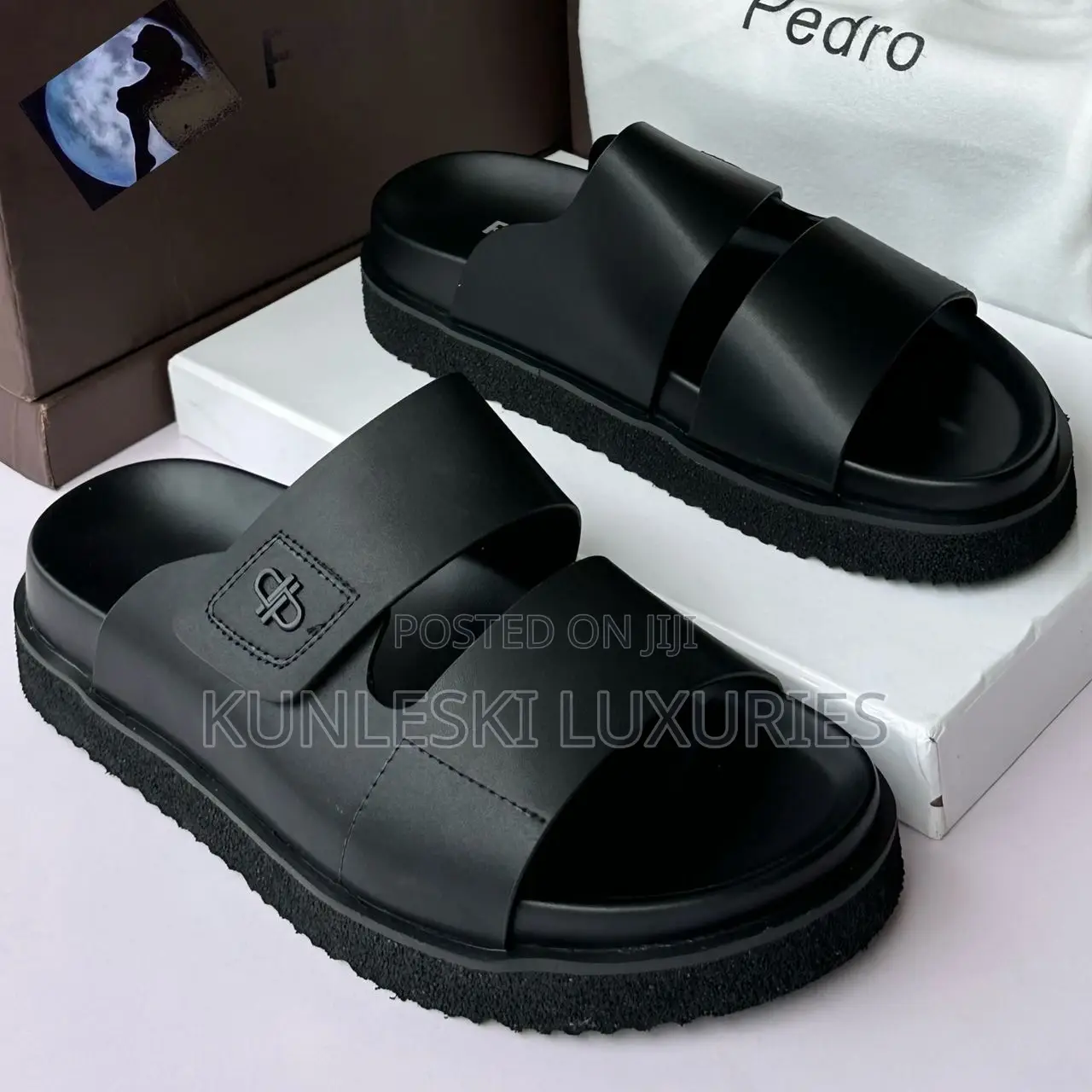 Original Pedro Strap White Black Leather Slippers