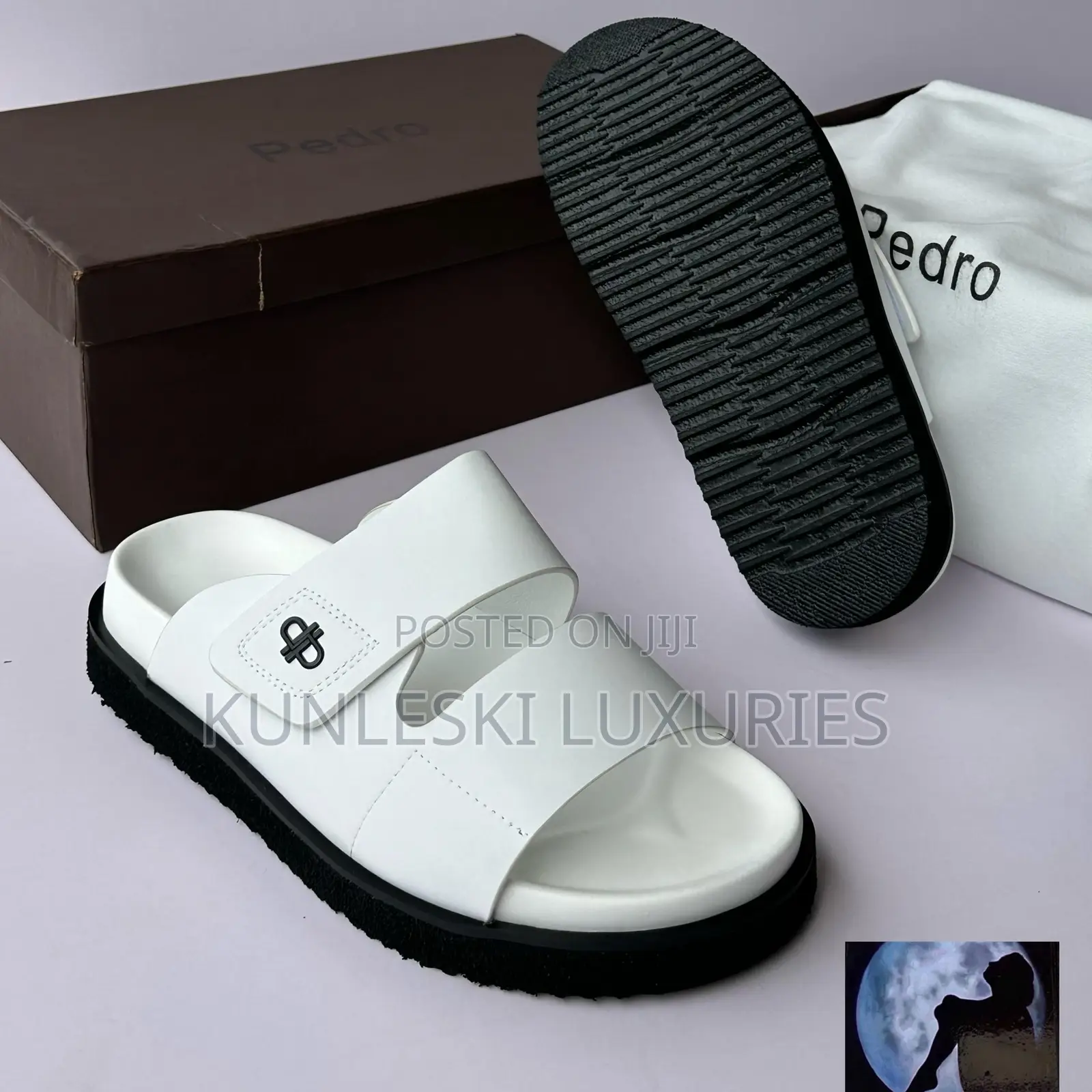 Original Pedro Strap White Black Leather Slippers