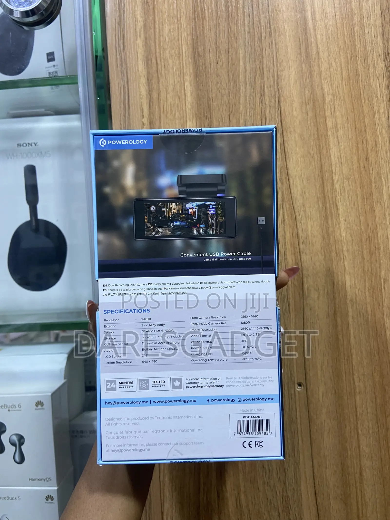 Powerology Dual Recording Dash Camera With Rear Camera Lens