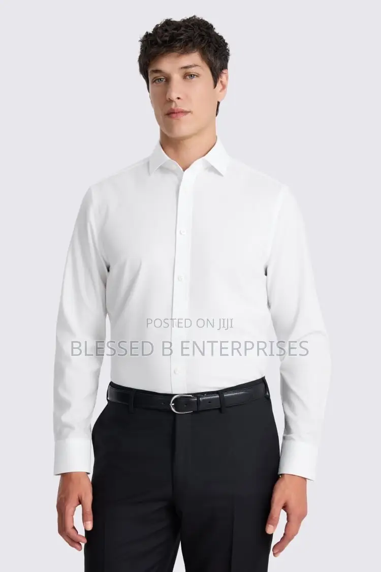 Plain White Shirt, Tie, Belt, and Black Pant Trousers