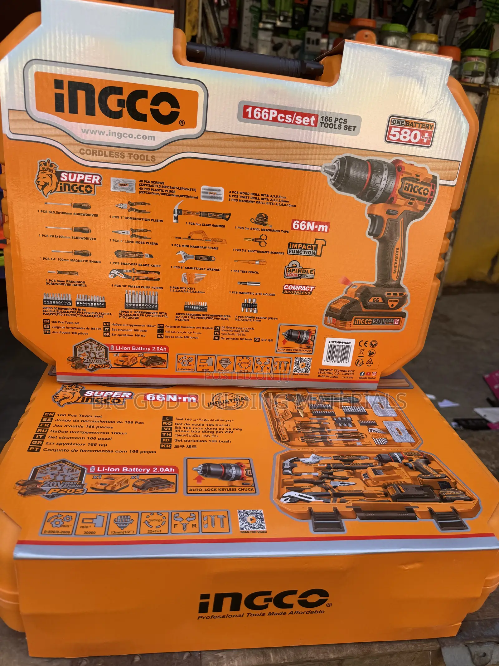 Ingco Tools Box Kit Set 165pcs With 20v Impact Cordless Drill