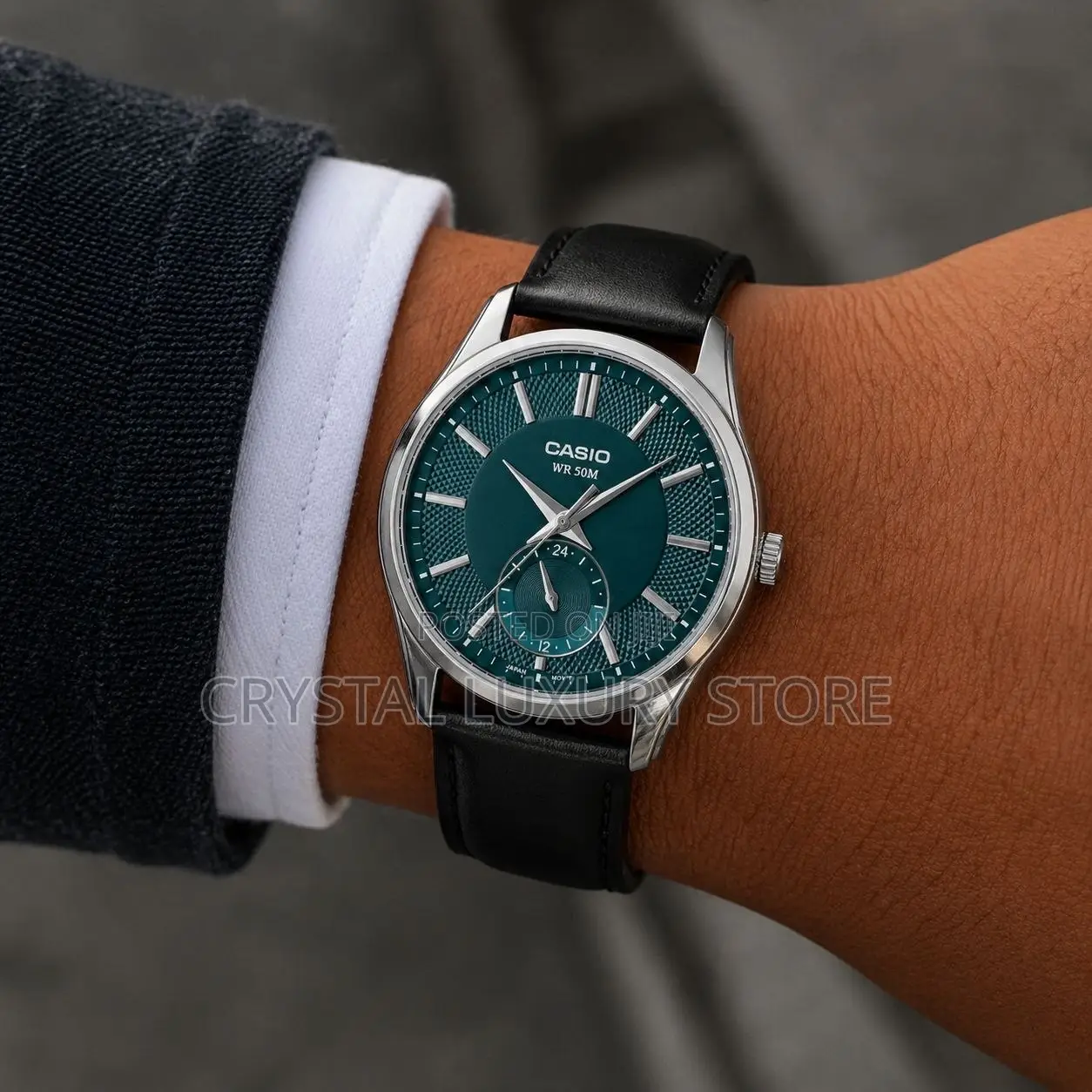 New Authentic Casio Quality Luxury Men Genuine Leather Wristwatch