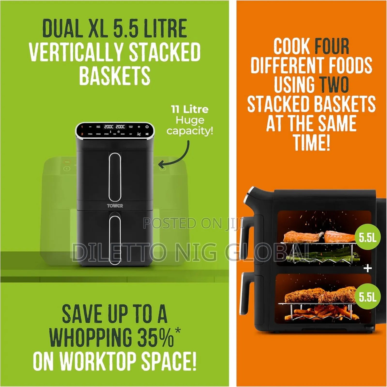 Tower Vortx Xl Dual Stack Air Fryer With Digital Control Panel