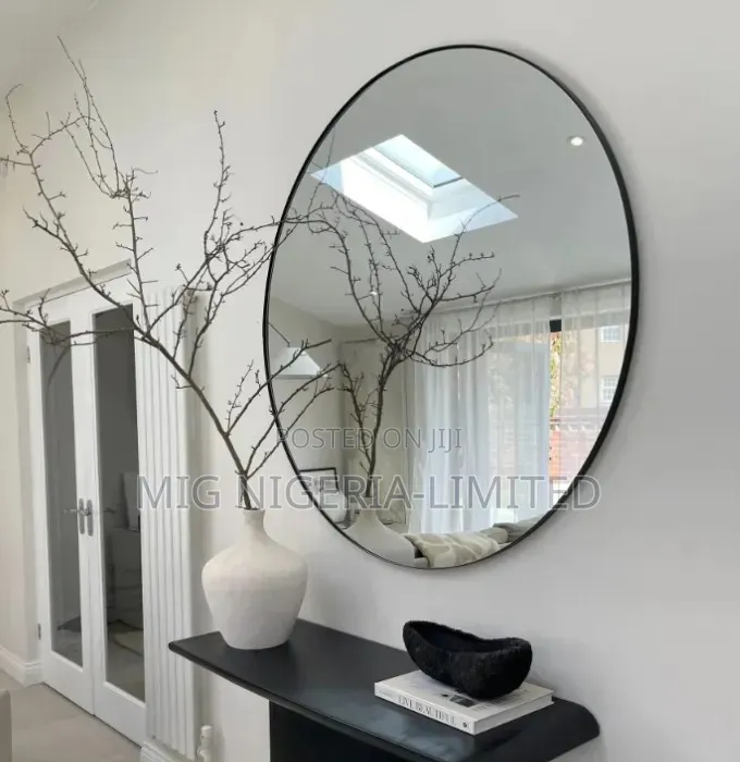Large Iron Frame Wall Console Mirror Black 80cmx80cm