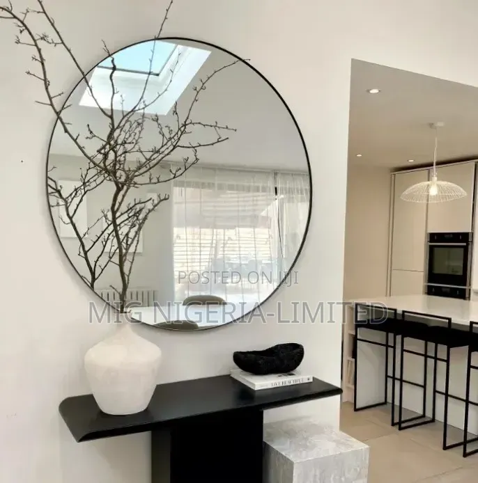 Large Iron Frame Wall Console Mirror Black 80cmx80cm