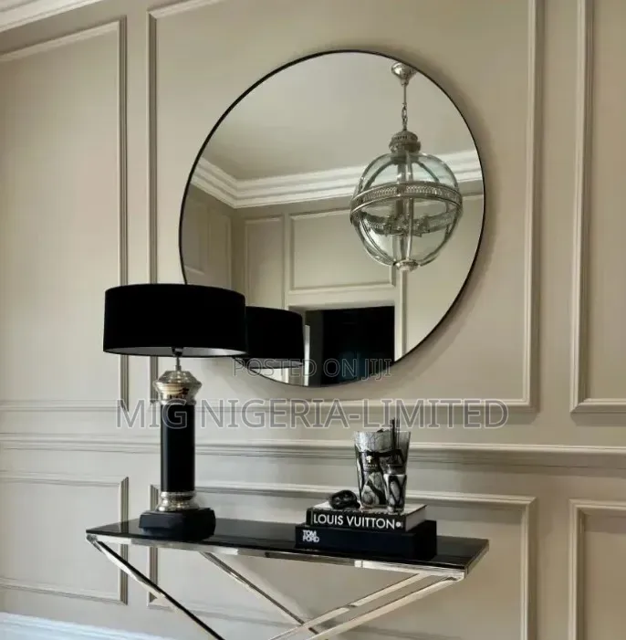 Large Iron Frame Wall Console Mirror Black 80cmx80cm