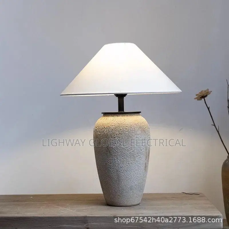 Vintage Ceramic Base Japanese Fabric Table/Desk Lamp
