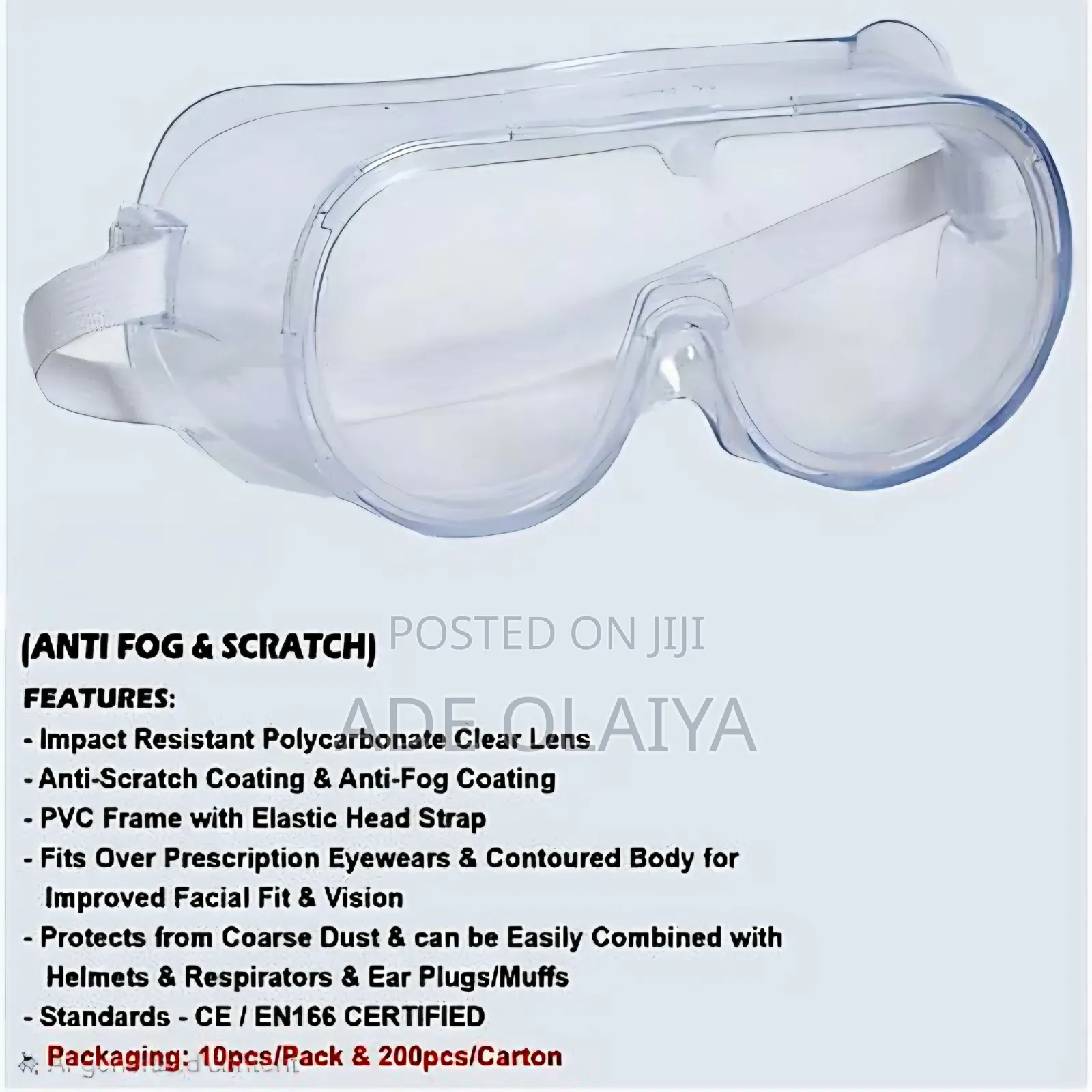 Clear Safety Goggles / Glasses - Anti Fog & Scratch
