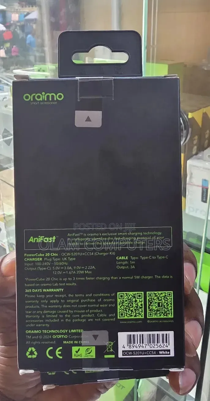 Oraimo 20w Gan Faster Powercube 20 Chic + Cable