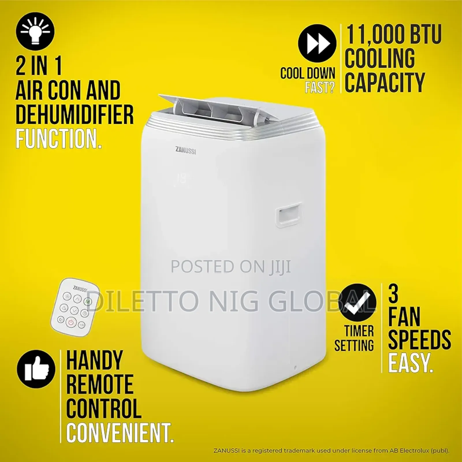 Zanussi 2 in 1 Air Conditioner Dehumidifier Unit With Remote Control