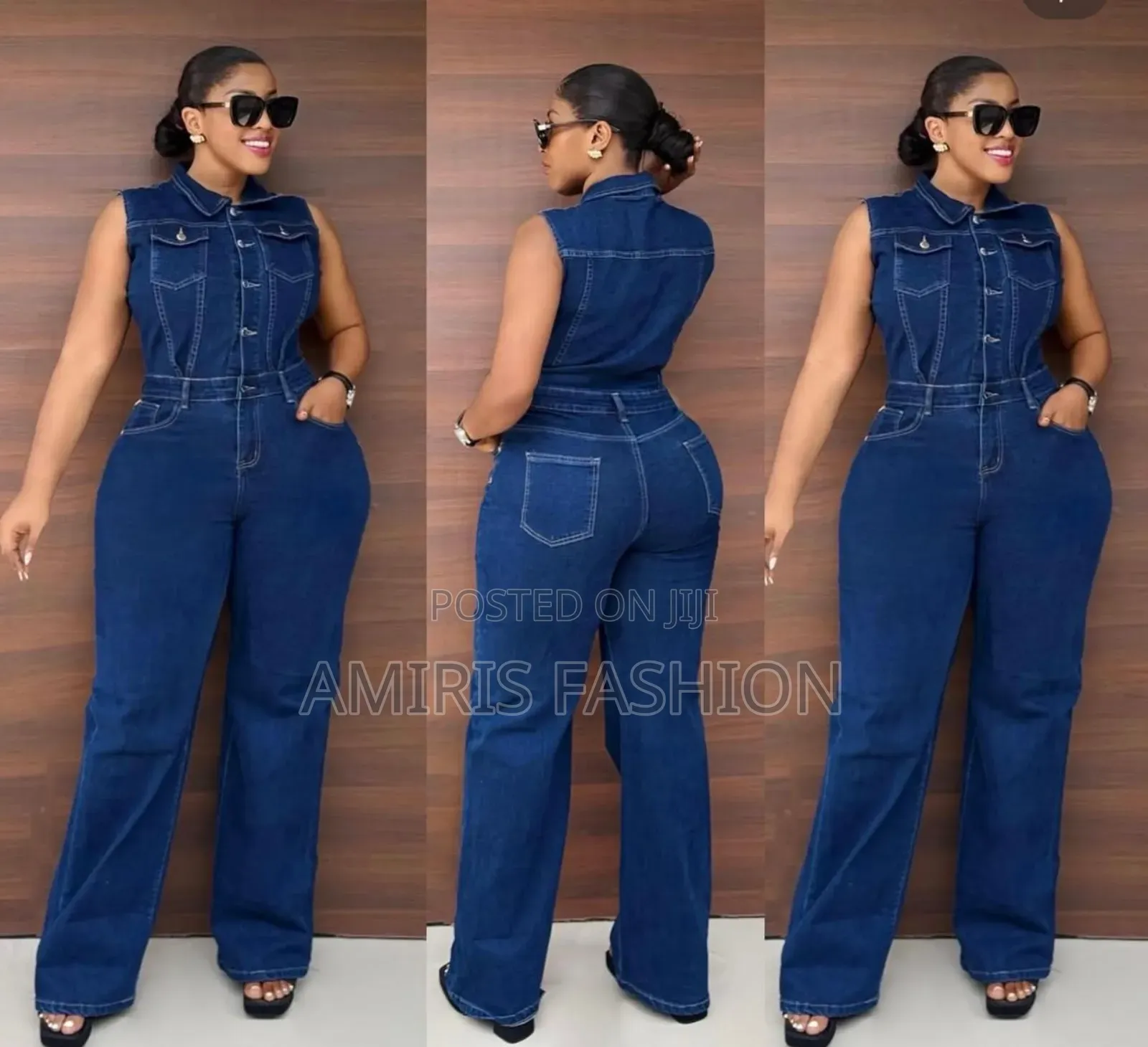 Quality Beautiful Fitted Denim Jumpsuit With Open Button