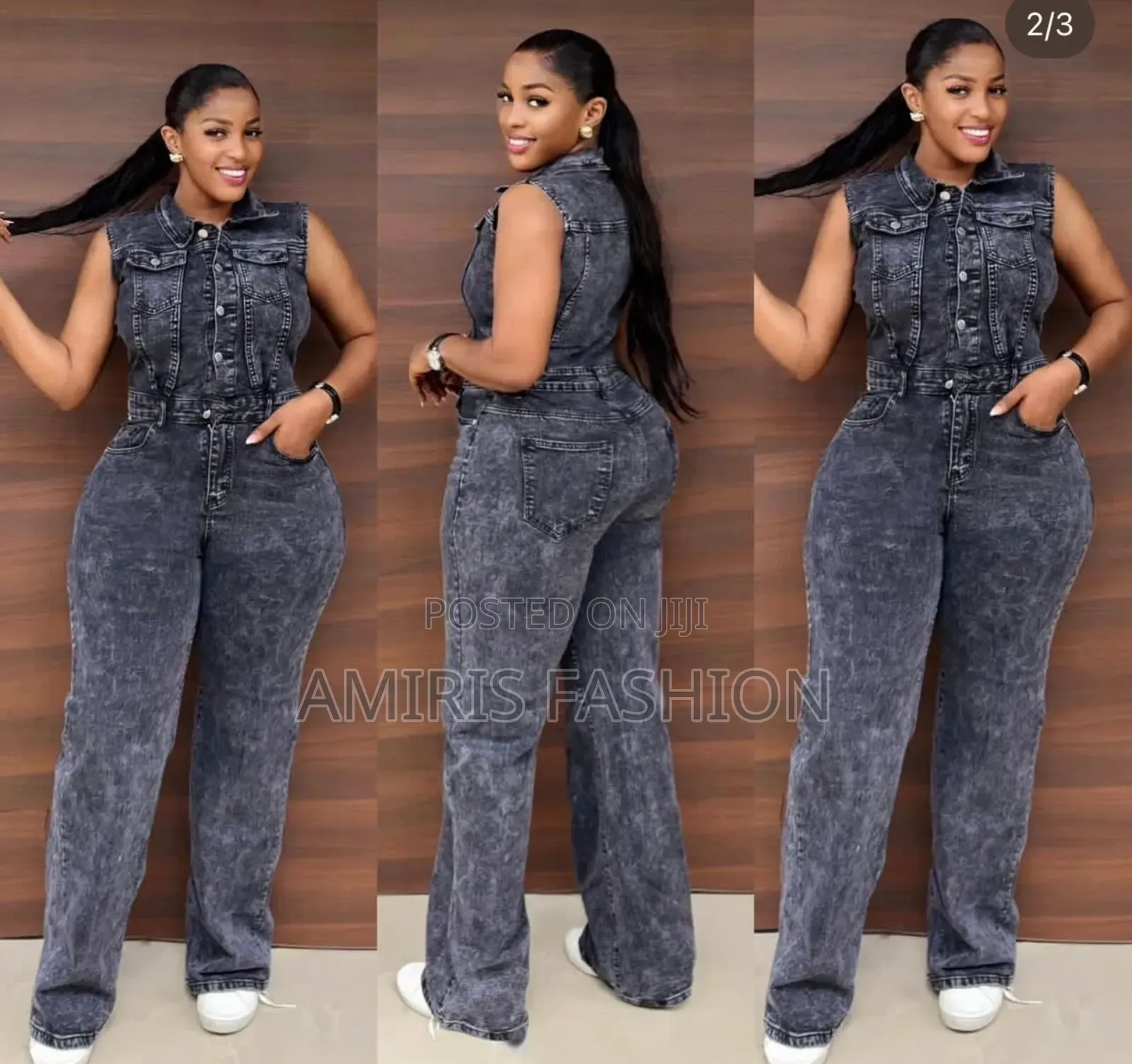 Quality Beautiful Fitted Denim Jumpsuit With Open Button
