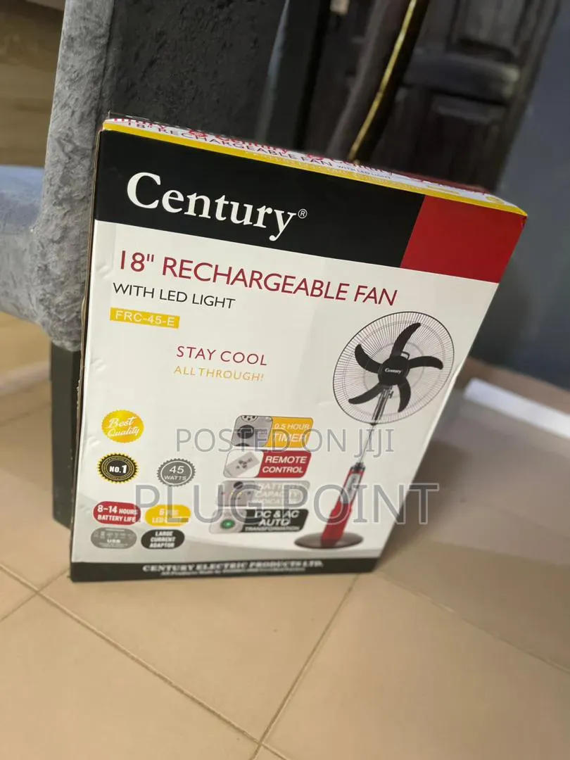 Century 18-Inch Rechargeable Fan With Adjustable Height Stand
