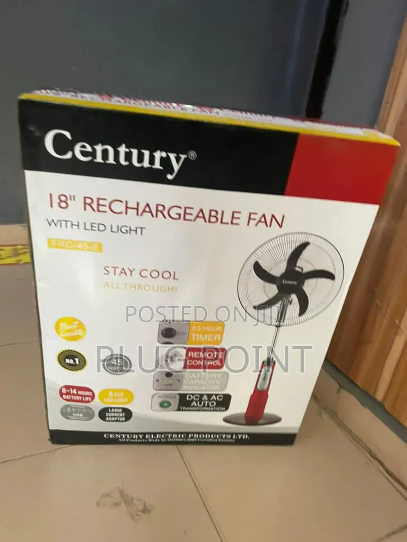 Century 18" Rechargeable Fan With Multiple Speed Settings
