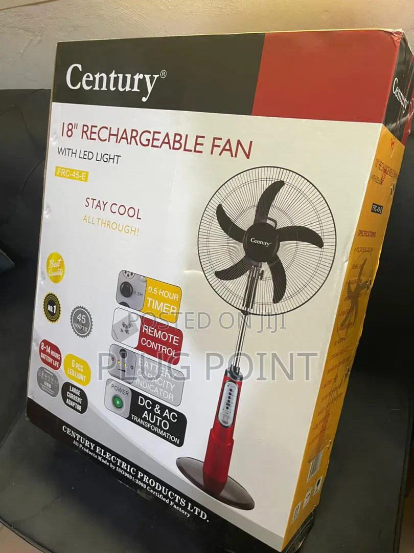 Century 18" Rechargeable Cooling Fan With Stable Base