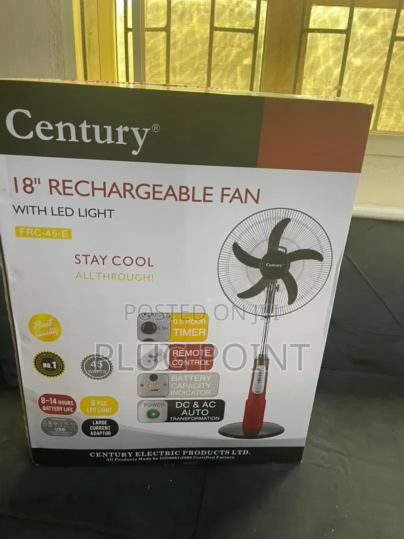 Century Rechargeable 18" Fan for Home, Shop, and Office