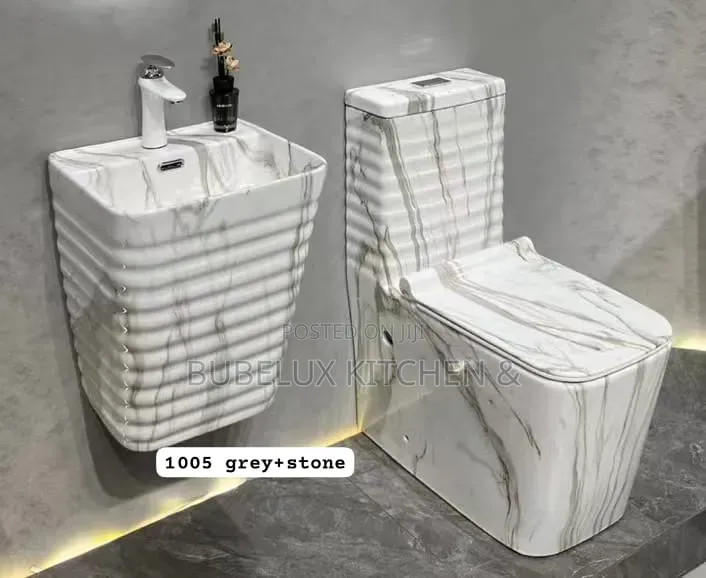 Luxury Marble Design Wc Toilet+Wall Basin Set-Model 1005 Grey Stone`