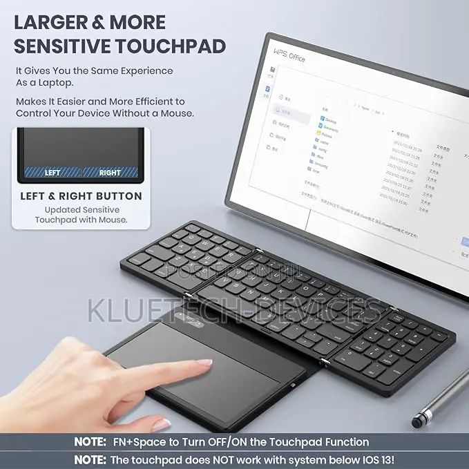 B055 Ergonomic Wireless Rechargeable Folding Keyboard Bt Touchpad