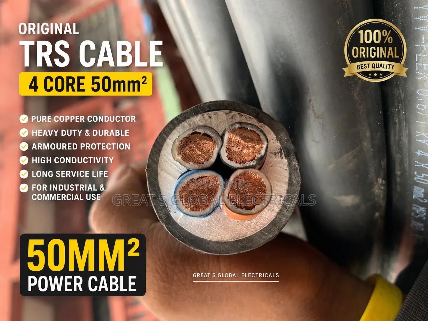 Original 4 Core 50mm2 TRS Copper Cable – Heavy Duty Power Cable