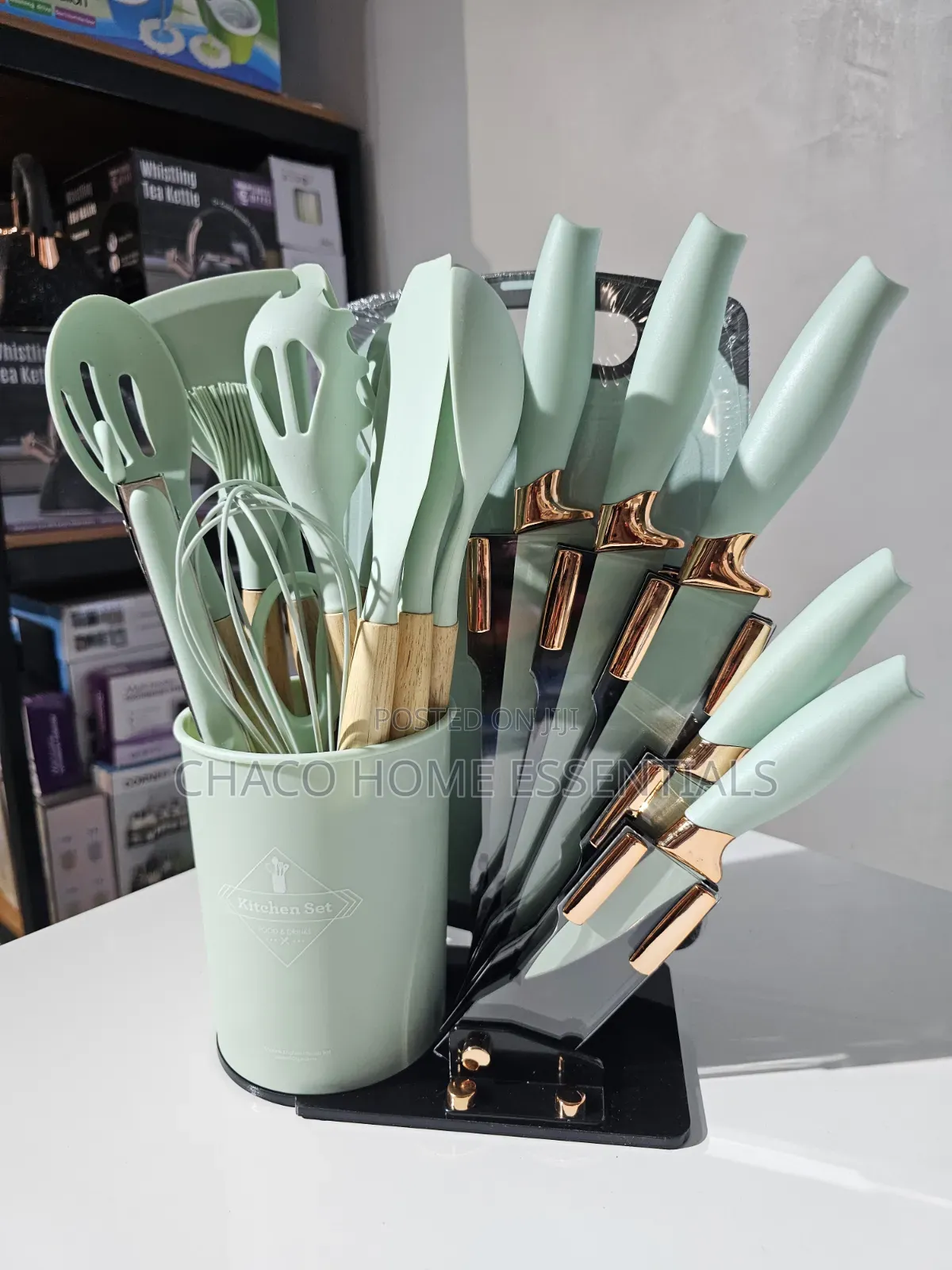 19-Piece Silicone Spoon Set With Matching Knives and Chopping Board