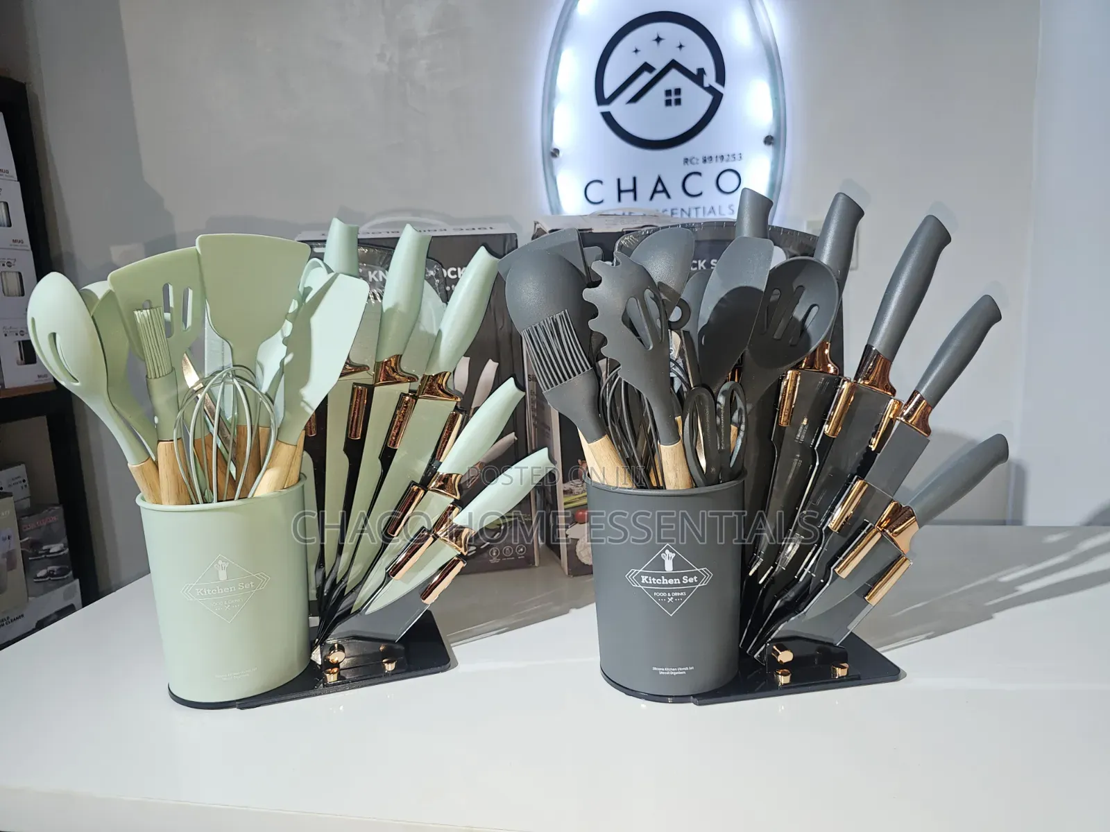 19-Piece Silicone Spoon Set With Matching Knives and Chopping Board