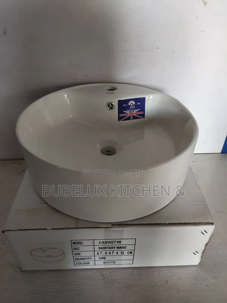 Round Countertop Basin Sink - Ceramic Vessel Sink for Bathroom Vanit